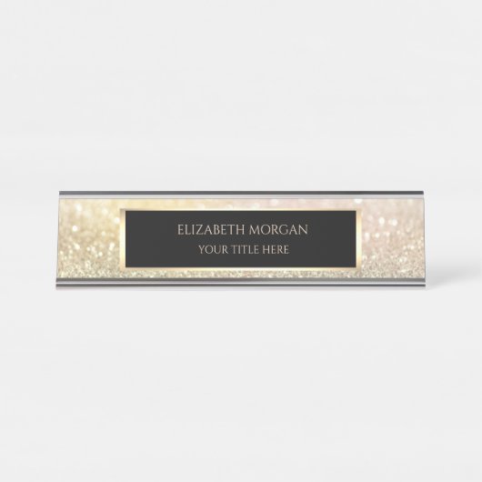 Eleganter Gold Bokeh Rahmen Schreibtischnamensplakette (Vorderseite )