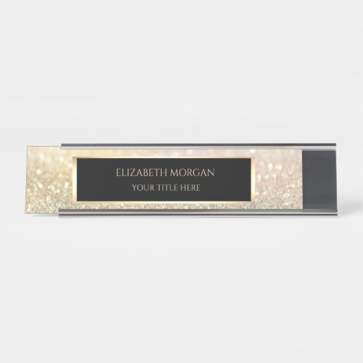 Eleganter Gold Bokeh Rahmen Schreibtischnamensplakette (Vorderseite )