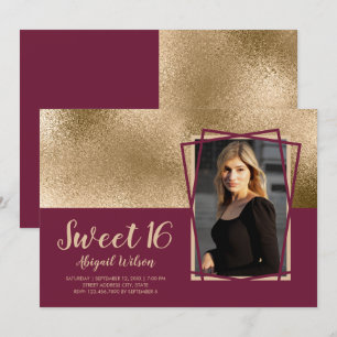 Eleganter Gold & Bordeaux 16 . Geburtstag Geburtst Einladung