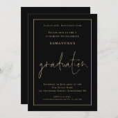 Eleganter Gold Border Black Grad Luncheon Abschlus Einladung (Vorne/Hinten)