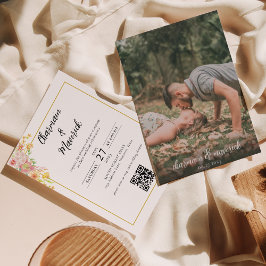 Eleganter Gold Border QR Code Hochzeit Einladung