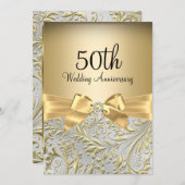 Eleganter Gold Bow Blumenwirl 50 Jahre alt Einladung (Vorne/Hinten)