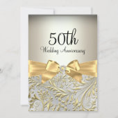 Eleganter Gold Bow & Floral Swirl 50 Jahre alt Einladung (Vorderseite)