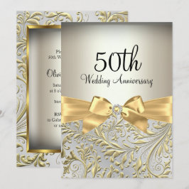 Eleganter Gold Bow & Floral Swirl 50 Jahre alt Einladung
