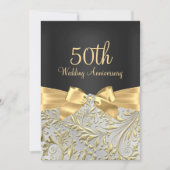 Eleganter Gold Bow & Floral Swirl 50 Jahre alt Einladung (Vorderseite)