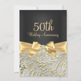 Eleganter Gold Bow & Floral Swirl 50 Jahre alt Einladung