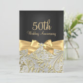 Eleganter Gold Bow & Floral Swirl 50 Jahre alt Einladung (Stehend Vorderseite)