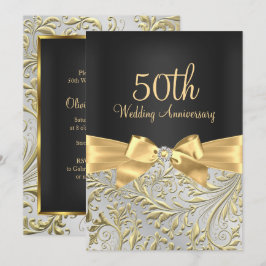 Eleganter Gold Bow & Floral Swirl 50 Jahre alt Einladung