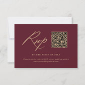 Eleganter Gold Burgundy Calligraphy Wedding QR Cod RSVP Karte (Vorderseite)