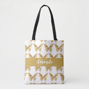 Eleganter Gold Butterly Pattern Name Tasche