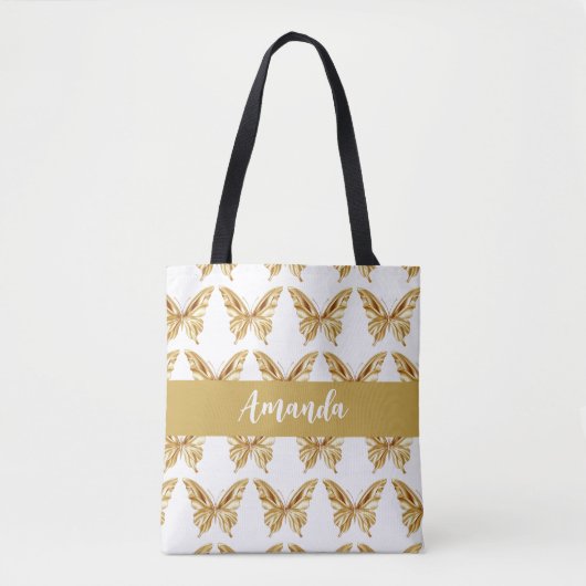 Eleganter Gold Butterly Pattern Name Tasche (Vorderseite)