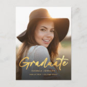 Eleganter Gold Calligraphy Abschluss Ankündigungspostkarte (Vorderseite)