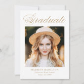 Eleganter Gold Calligraphy Foto Abschluss Ankündigung (Vorderseite)