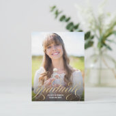 Eleganter Gold Calligraphy Overlay Foto Abschluss Postkarte (Stehend Vorderseite)