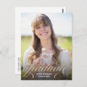 Eleganter Gold Calligraphy Overlay Foto Abschluss Postkarte (Vorne/Hinten)