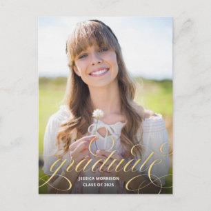 Eleganter Gold Calligraphy Overlay Foto Abschluss Postkarte