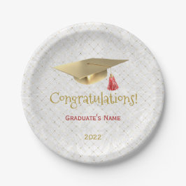 Eleganter Gold Cap Roter Glückwunsch Abschluss Pappteller