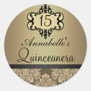 Eleganter Gold Chic Damask Quinceanera Aufkleber