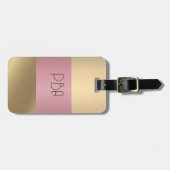 Eleganter Gold Chopper Rosa Metallischer Monogramm Gepäckanhänger (Vorderseite horizontal)