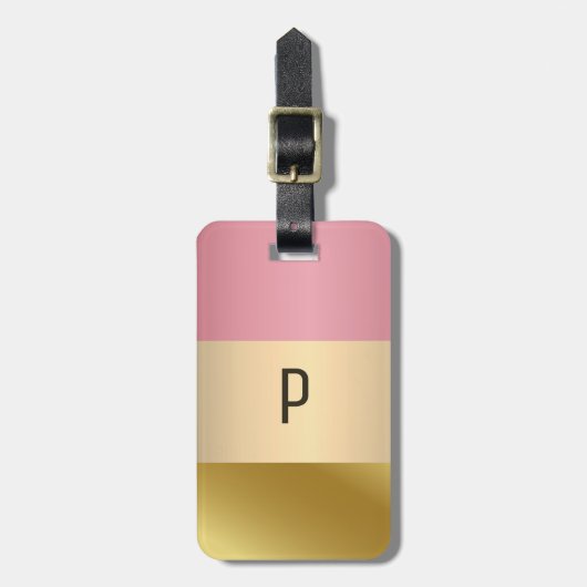 Eleganter Gold Chopper Rosa Metallischer Monogramm Gepäckanhänger (Vorderseite vertikal)