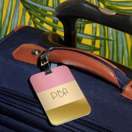 Eleganter Gold Chopper Rosa Metallischer Monogramm Gepäckanhänger (Vorderseite Insitu 1)
