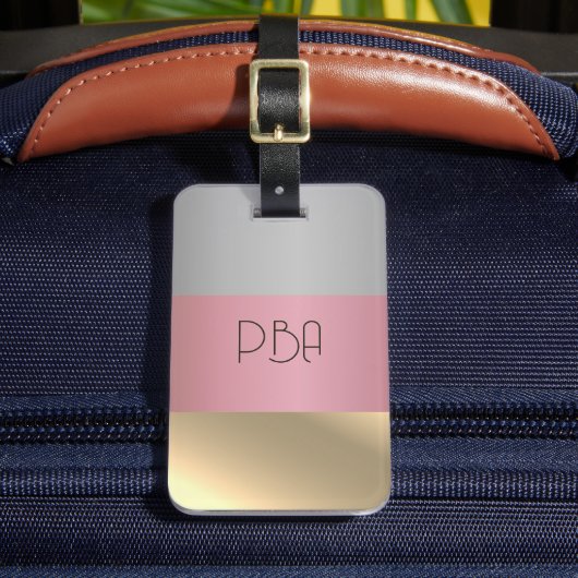 Eleganter Gold Chopper Rosa Metallischer Monogramm Gepäckanhänger (Vorderseite Insitu 2)