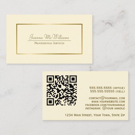 Eleganter Gold & Cream Beruflicher QR-Code Visitenkarte (Vorne/Hinten)
