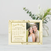 Eleganter Gold & Creme Kalender & Foto Hochzeit Save The Date (Stehend Vorderseite)