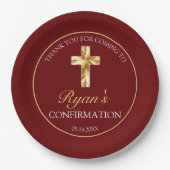 Eleganter Gold Cross Burgundy Confirmation Empfang Pappteller (Vorderseite)
