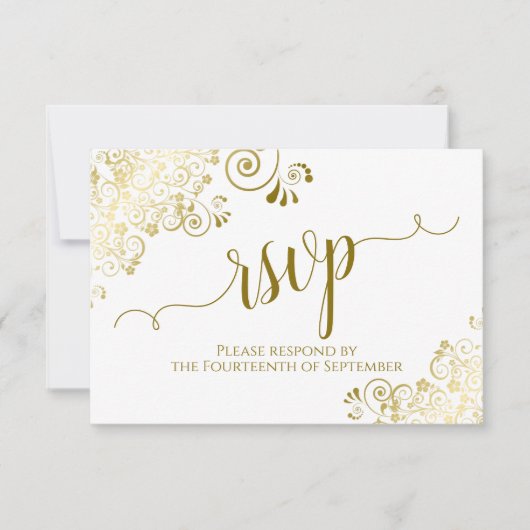 Eleganter Gold Curls & Calligraphy Wedding QR Code RSVP Karte (Vorderseite)