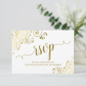 Eleganter Gold Curls & Calligraphy Wedding QR Code RSVP Karte (Stehend Vorderseite)