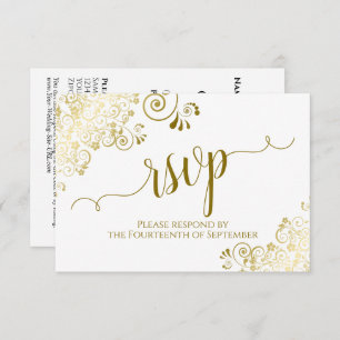 Eleganter Gold Curls & Calligraphy Wedding QR Code RSVP Karte