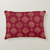 Eleganter Gold Damask auf Burgund Dekokissen (Vorderseite)