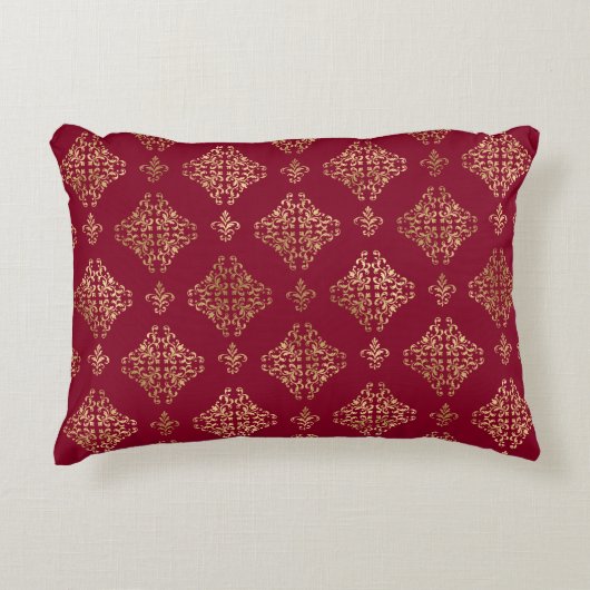 Eleganter Gold Damask auf Burgund Dekokissen (Vorderseite)