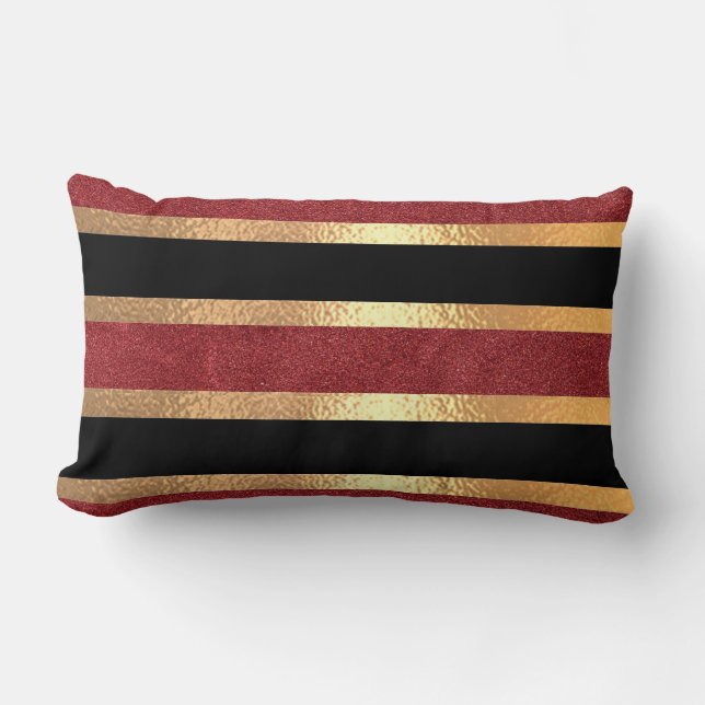 Eleganter Gold Damask auf Burgund Lendenkissen (Vorderseite)