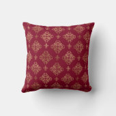 Eleganter Gold Damask auf Burgundy Throw Kissen (Rückseite)