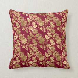 Eleganter Gold Damask auf Burgundy Throw Kissen