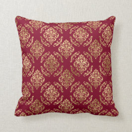 Eleganter Gold Damask auf Burgundy Throw Kissen
