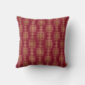 Eleganter Gold Damask auf Burgundy Throw Kissen (Rückseite)