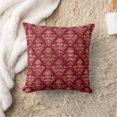 Eleganter Gold Damask auf Burgundy Throw Kissen (Decke)