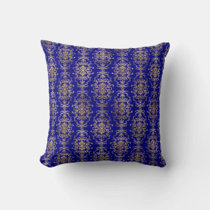 Eleganter Gold Damask auf dem Blauzungenkissen Kissen