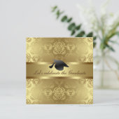 Eleganter Gold Damask Muster Black Abschluss Hat Einladung (Stehend Vorderseite)