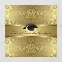 Eleganter Gold Damask Muster Black Abschluss Hat Einladung