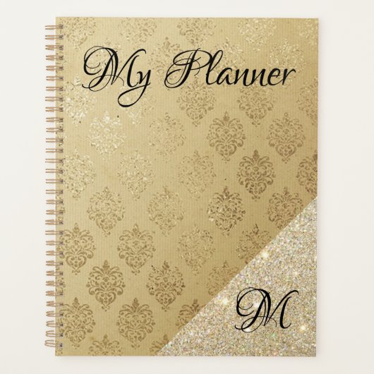 Eleganter Gold Damask und Imitate Glitzer Planer (Vorderseite)