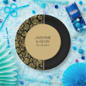 Eleganter Gold Damask und Schwarzer Teilbildschirm Pappteller (Party)