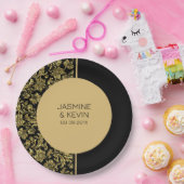 Eleganter Gold Damask und Schwarzer Teilbildschirm Pappteller (Party)