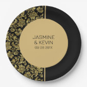 Eleganter Gold Damask und Schwarzer Teilbildschirm Pappteller (Vorderseite)