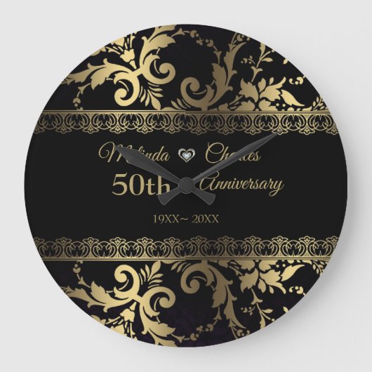 Eleganter Gold Damask und Spitze Große Wanduhr (Vorderseite)