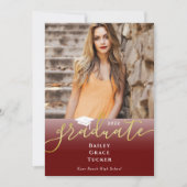 Eleganter Gold Dark Red Foto Abschluss Einladung (Vorderseite)