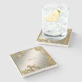 Eleganter Gold Decorative Blumengestone Untersetze Steinuntersetzer (Seitenansicht)